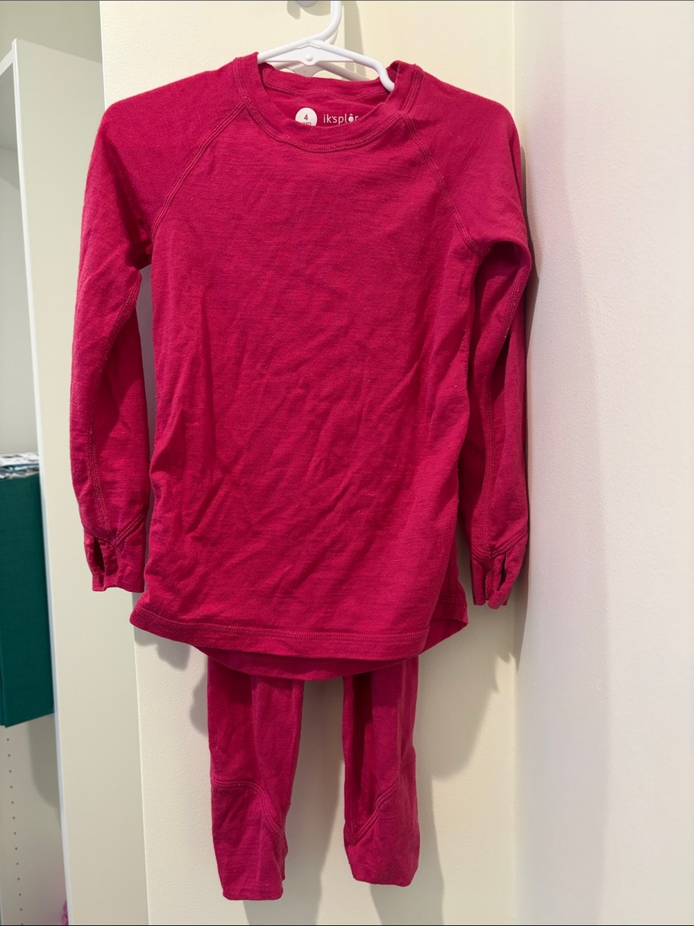 Iksplor Kid’s Merino Wool Base Layer Set - bright pink size